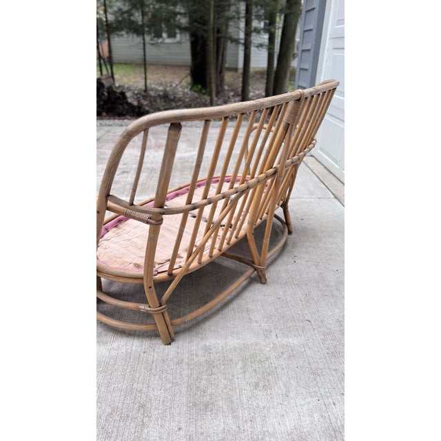 Sweet Vintage Rattan Loveseat For Sale - Image 6 of 8