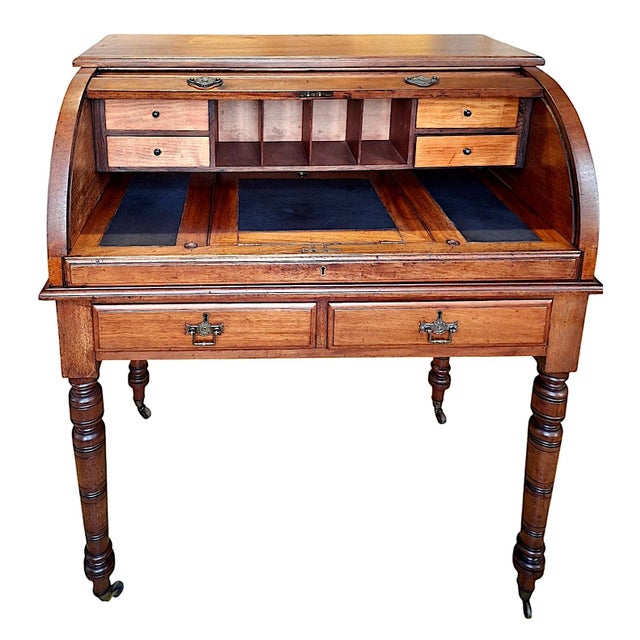 Chestnut Victorian Tambour Roll-Top Maple and Brass Desk For Sale - Image 8 of 13