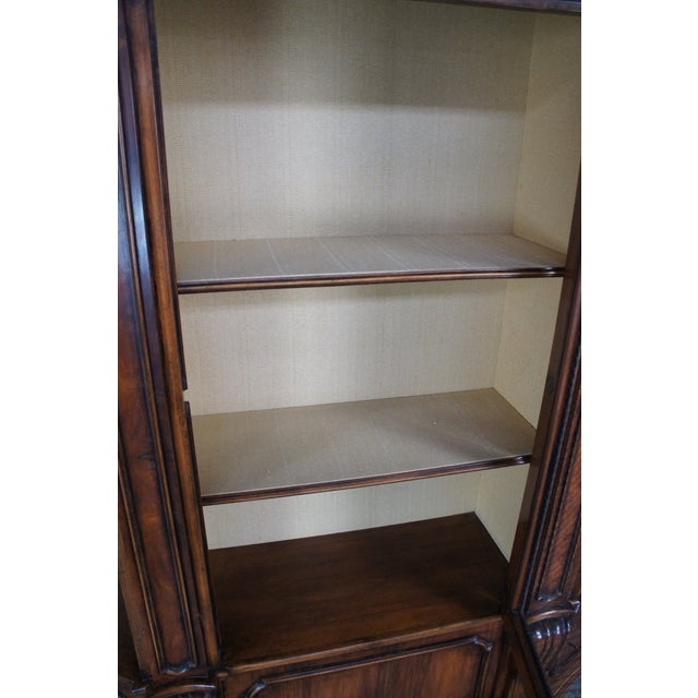 Wellington Hall Italian Walnut Library Bookcase Breakfront Display Cabinet Mesh For Sale - Image 16 of 18
