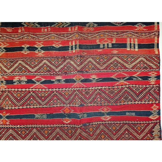 Vintage Moroccan Kilim Tribal Rug, Handwoven Wool, Red & Blue Stripes, 5' X 8' For Sale - Image 18 of 18