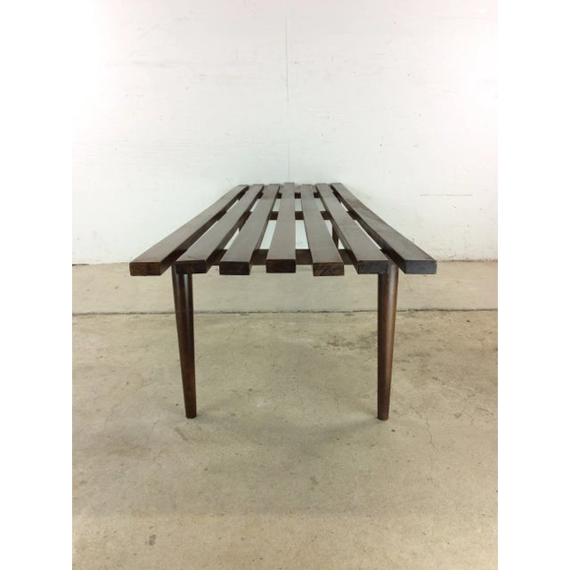 Wood Mid Century Modern Slat Bench Coffee Table With Walnut Finish For Sale - Image 7 of 12