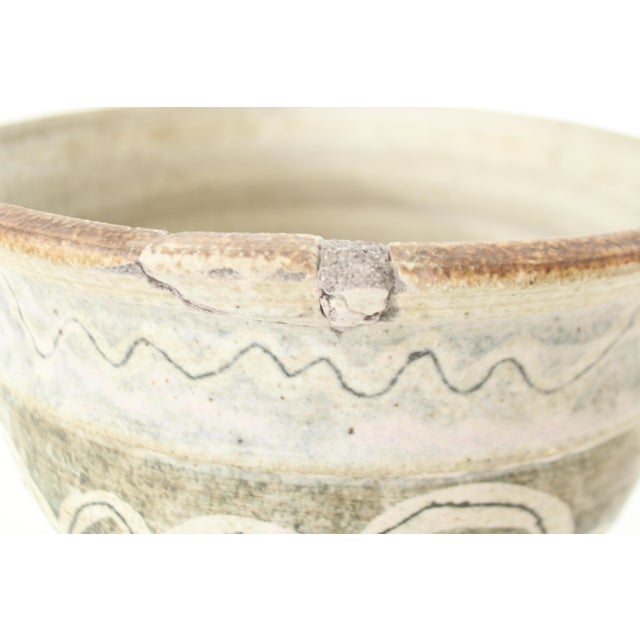 Olive Swirl Motif Mid-Century Art Pottery Planter/Mended For Sale - Image 8 of 8
