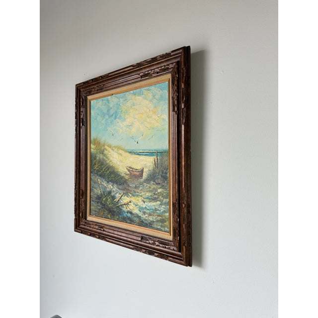 1970's R. Weston Impressionist Beach Seascape Original Oil Painting, Framed For Sale - Image 4 of 12