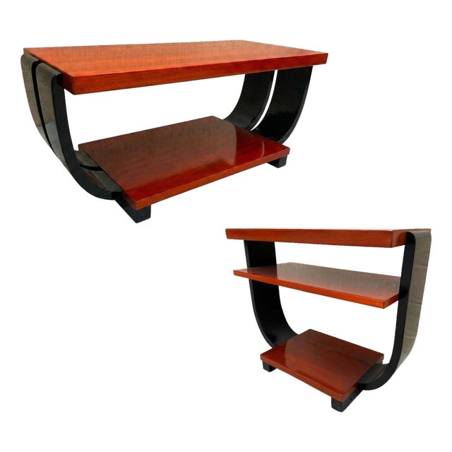 1930s 2-Tone Geometric Art Deco Side & Coffee Table Attributed to Gilbert Rohde for Brown Saltman For Sale