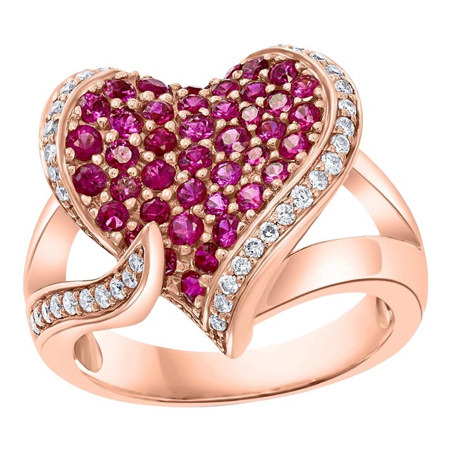 2 Carat Ruby and 0.75 Carat Diamond 18 Karat Rose Gold Heart Shape Ring For Sale