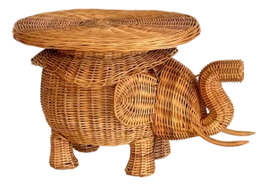 Italian Elephant Side Table in Wicker by Vivai Del Sud, 1970s
