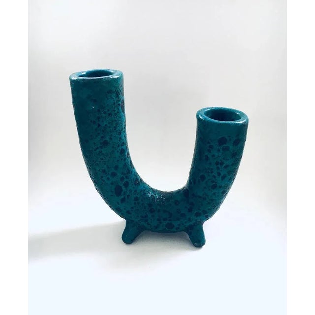Brutalist Art Pottery Studio Fat Lava Horn Spout Vase, Belgium, 1960s For Sale - Image 10 of 12