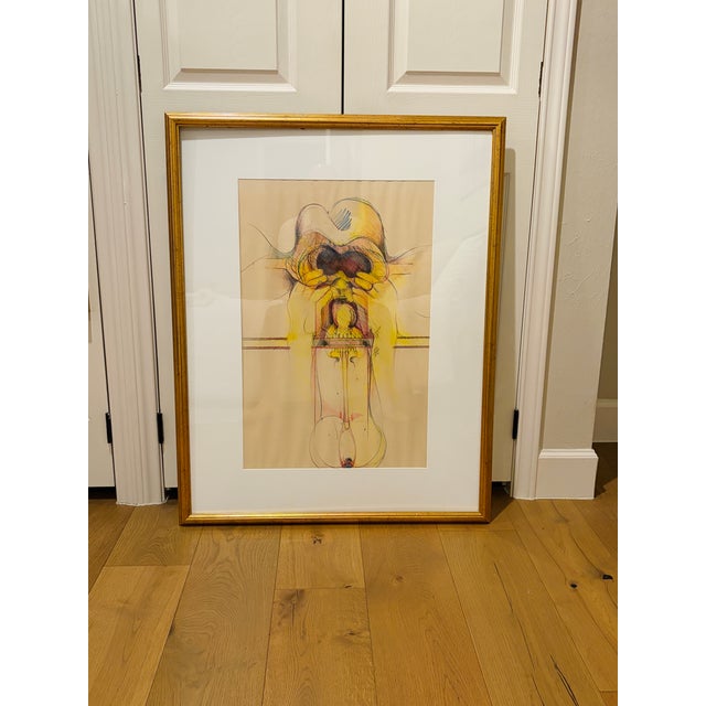 1970s Large Signed 1970 Surrealist Mixed Media Drawing on Paper, Framed Modern Figurative Artwork For Sale - Image 5 of 9