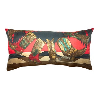Ralph Lauren Cowboy Boots Vintage Silk Scarf Pillow 35" For Sale
