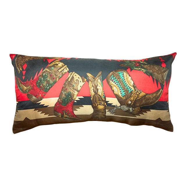 Ralph Lauren Cowboy Boots Vintage Silk Scarf Pillow 35" For Sale