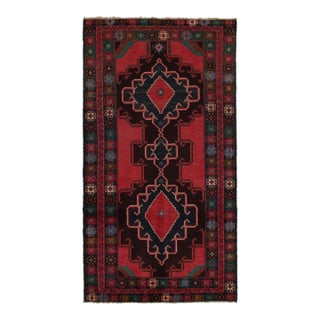 Rug & Kilim’s Baluch Tribal Runner Rug With Red and Navy Blue Diamond Medallions For Sale