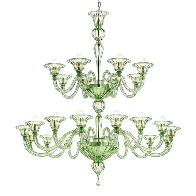 Contemporary modern elegant "rigadin" murano glass chandelier elegant land linear chandelier in light green made in murano...