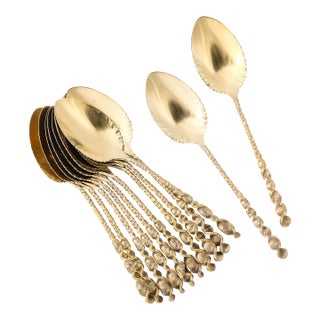 Set of 12 Arts & Crafts Sterling Silver Desert Spoons by Whiting Manufacturing For Sale