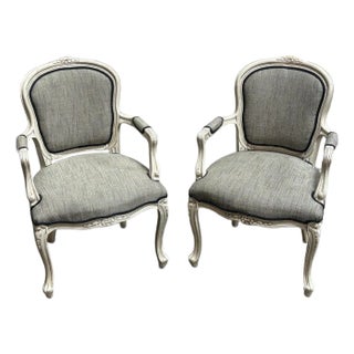 Pair of Vintage Louis XV French Rococo Style Fauteuil Chairs - Fully Restored For Sale