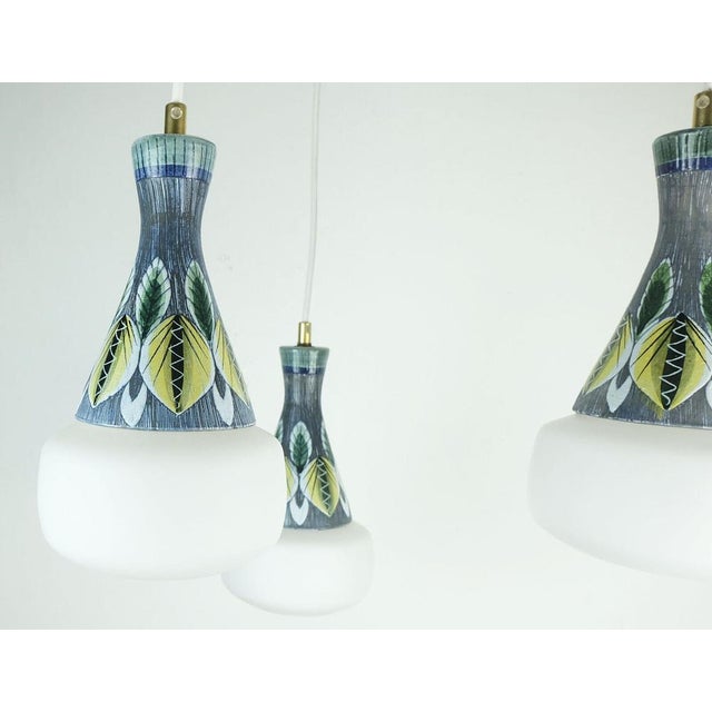 Modern Danish Pendant Light in Teak, Opaline Glass & Ceramic, 1960s For Sale - Image 6 of 11