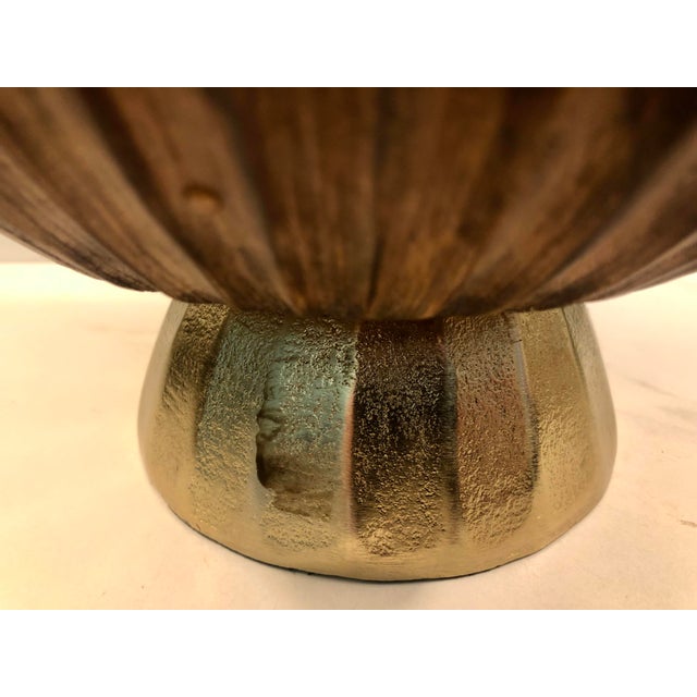 Wood 1970s Fluted Wood on Gold Pedestal Bowl For Sale - Image 7 of 11