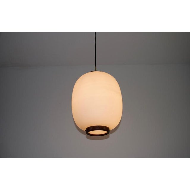 Large Teak and Opal Glass Pendant Lamp by Bent Karlby for Lyfa, Denmark, 1960s For Sale - Image 3 of 14