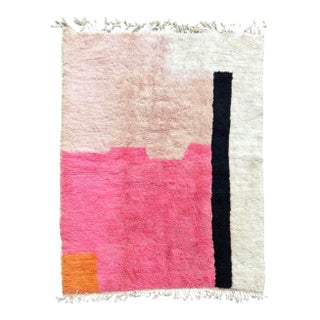 Contemporary Moroccan M'rirt Rug — Hot Pink, Ivory & Black | Hand-Knotted For Sale