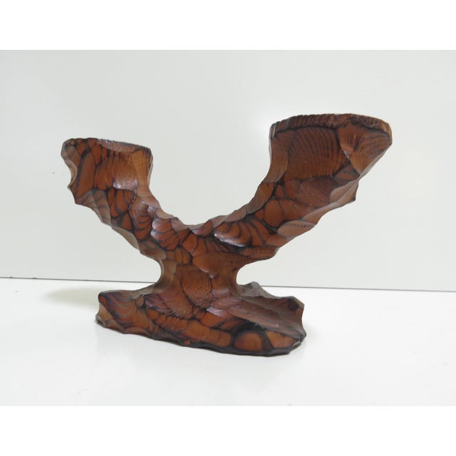 Vintage German Brutalist Hand Carved Wooden Candle Holder - Set of 3 For Sale In Madison - Image 6 of 12
