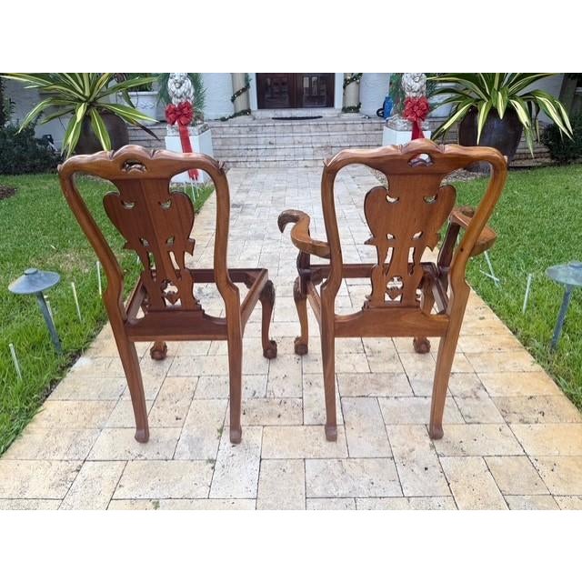 Set of 8 Hand-Carved Phoenix Back Chippendale Dining Chairs — Mahogany, Ball & Claw — Mid Century Revival For Sale - Image 9 of 17