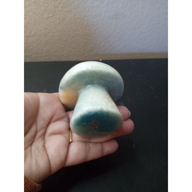 1980s 1980s Carved Marble Teal Mushroom Figurine Paperweight For Sale - Image 5 of 5