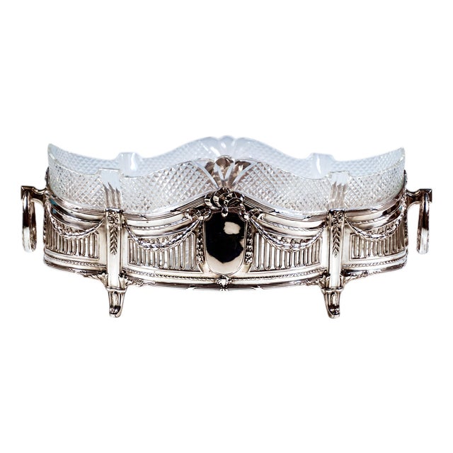 Art Nouveau Silver Jardiniere with Cut Glass Liner by Wilhelm Binder, Germany, 1900 For Sale