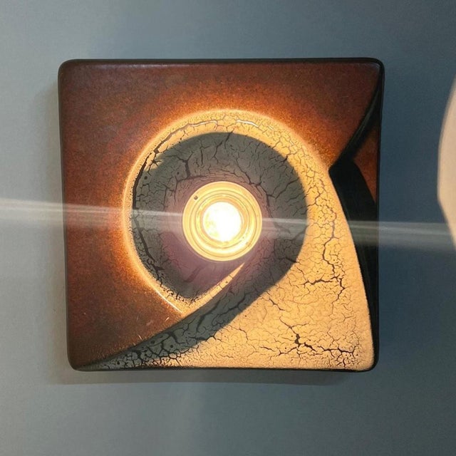 German Brown Square Ceramic Wall Light by Hustadt Keramik, 1970 For Sale - Image 14 of 18