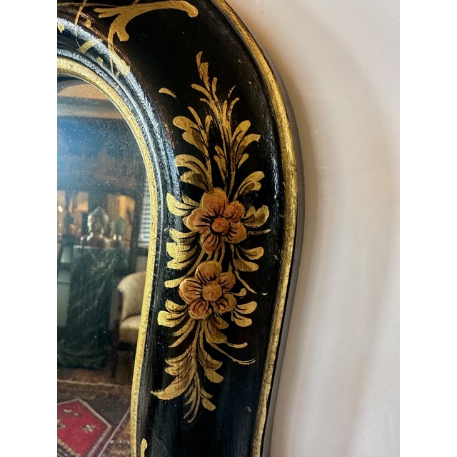 Large Ebonized Hand Painted & Gilded Chinoiserie Wall Mirror For Sale In Philadelphia - Image 6 of 13