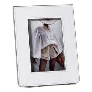 Nappa Leather Photo Frame, White & Gray- 4" x 6" For Sale