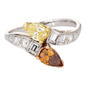 Colored Diamond Moi et Toi Ring Vintage 14k White Gold Sz 6.75 Bridal Jewelry