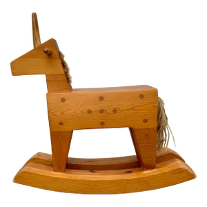Vintage Scandinavian Wooden Unicorn Rocking Horse