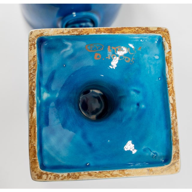 Mid-Century Italian Pair of Bright Turquoise Blue Garniture Urns For Sale - Image 9 of 9