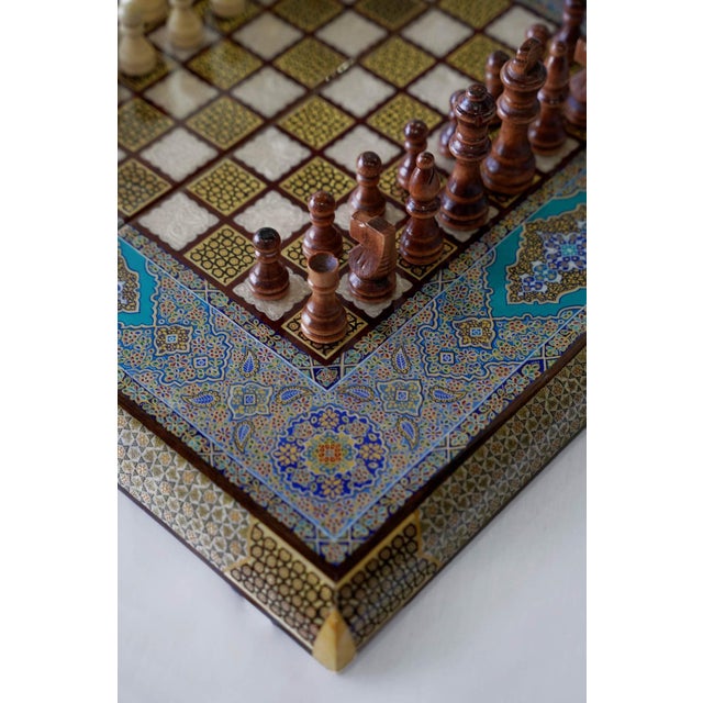 Khatam Marquetry and Tazhib Chess & Backgammon Set, Turquoise, One-of-One For Sale - Image 4 of 9
