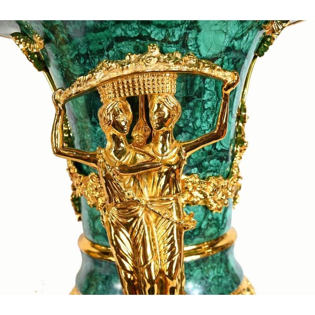 French Empire Malachite Urns, Set of 2 For Sale - Image 6 of 7