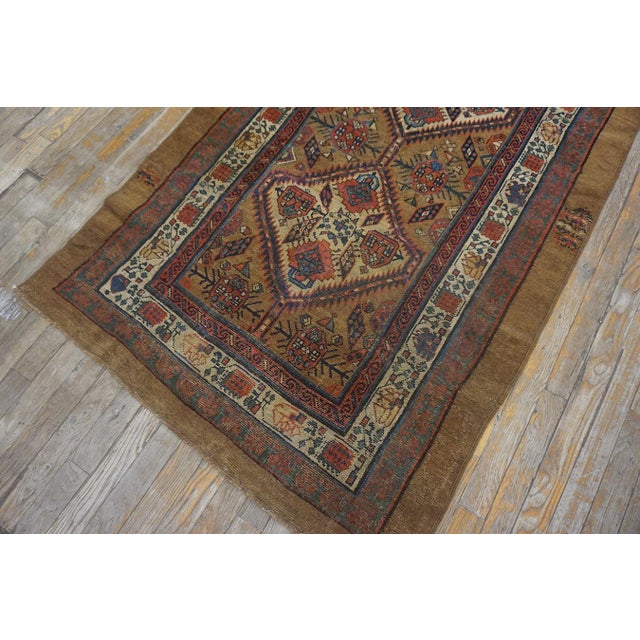 Textile Incredible Tan Camel Background With Multicolor Diamond Medallions Patterns Antique Persian Serab Runner Rug For Sale - Image 7 of 15