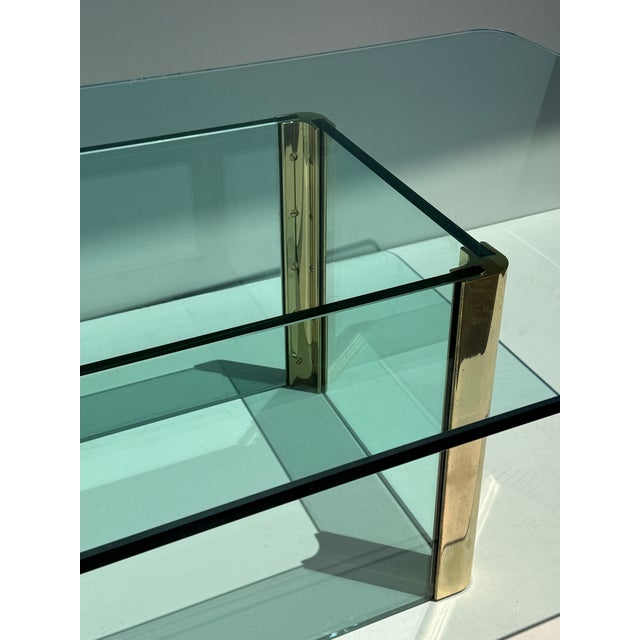 Celadon 1970s Leon Rosen for Pace Collection Glass and Brass Coffee Table For Sale - Image 8 of 12