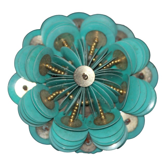 Round Blue Floral Brooch, France, 1940s For Sale