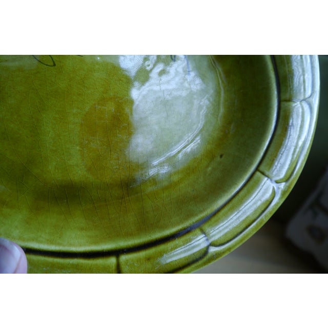 Vintage MCM Los Angeles Potteries Serving Bowl with 3D Pears Olive Green Crazing Vintage from the 1970s Materials: pottery...