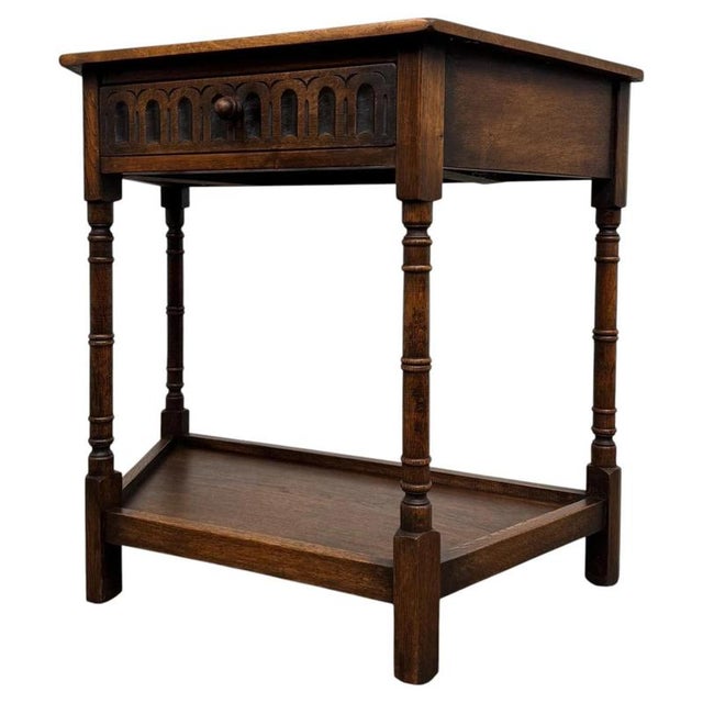 Antique Early 20th Century English Oak Side Table For Sale - Image 3 of 10