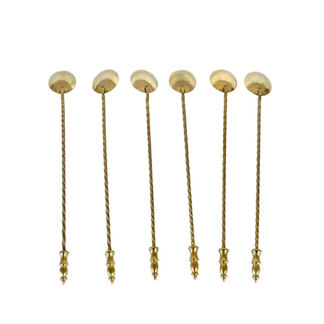 Vintage Gold Plated Twist Cocktail Iced Tea Spoons- Set of 6 For Sale - Image 6 of 8