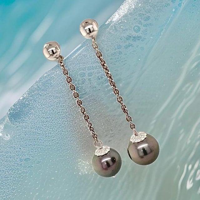 Black Tahitian Pearl Earrings 14k White Gold Certified For Sale - Image 8 of 15