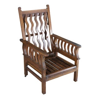 Rare Antique Arts & Crafts Oak "Hollins" Convertible Couch Chair Chaise Lounge For Sale