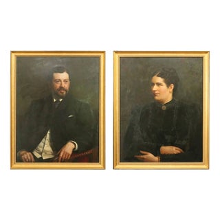 Couple Portraits, 1894, Oil Painting on Panel, Framed, Set of 2 For Sale