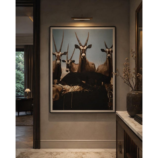 A framed large-format gelatin silver print depicting a dioramas of gemsbok antelope from the American Museum of Natural...