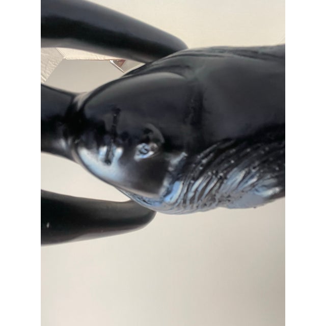 Art Deco Bronze Nude Figure Suspended in Brass Crescent Moon Sculpture on Marble Base For Sale In Los Angeles - Image 6 of 12