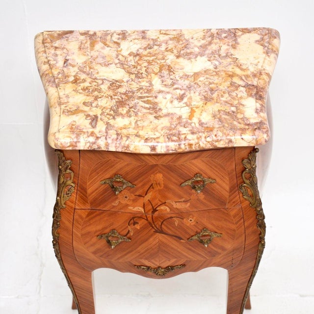 Wood Antique French Marble Top Bedside Chests, 1900s, Set of 2 For Sale - Image 7 of 13