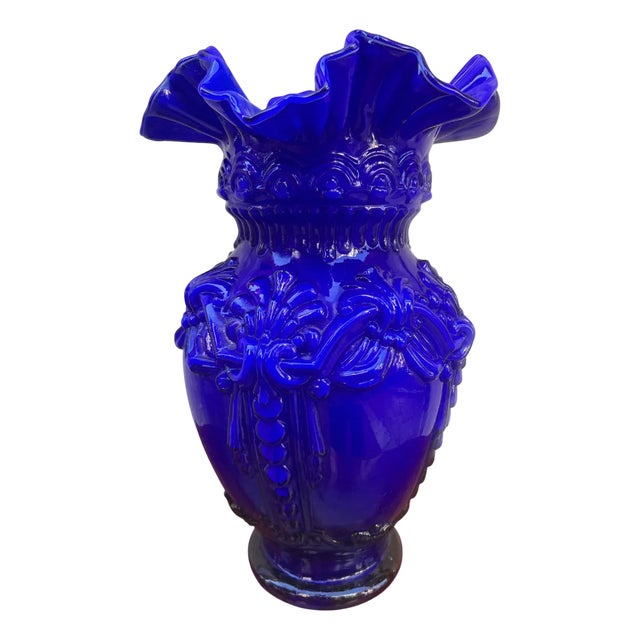 Vintage Opaline Deep Blue Vase, 1950 For Sale