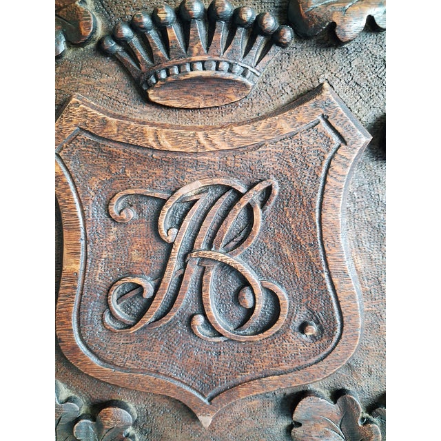 Flemish Neo-Renaissance Style Carved Oak Architectural Panel With Crowned Heraldic Monogram, 19th Century For Sale - Image 10 of 10
