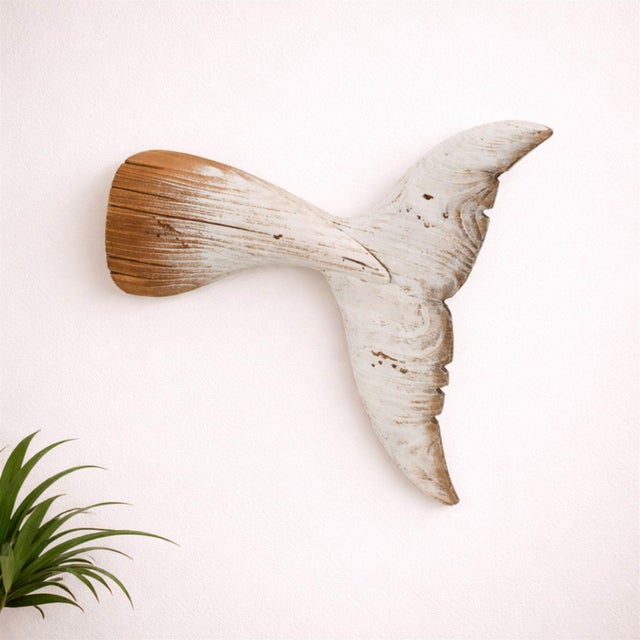 Modern Distressed Wood Whale Tail Wall Art 15"H For Sale - Image 3 of 4
