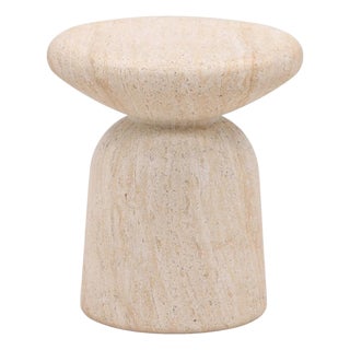 Outdoor Faux Travertine Hourglass Side Table For Sale